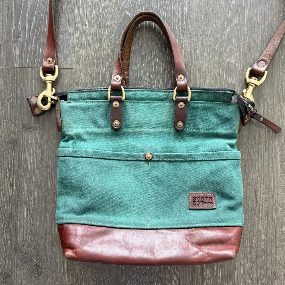 NORTH END Bag Co Teal Leona Canvas Brown Leather Large Crossbody Shoulder Boho